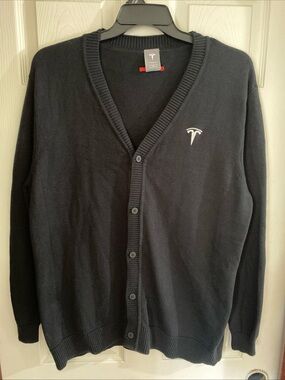 Tesla Mens Large Black Button Front Cardigan